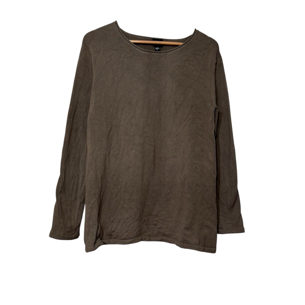 VTG Eileen Fisher Shirt Cotton Blend Tan Neutral Minimalist Roll Neck HongKong M